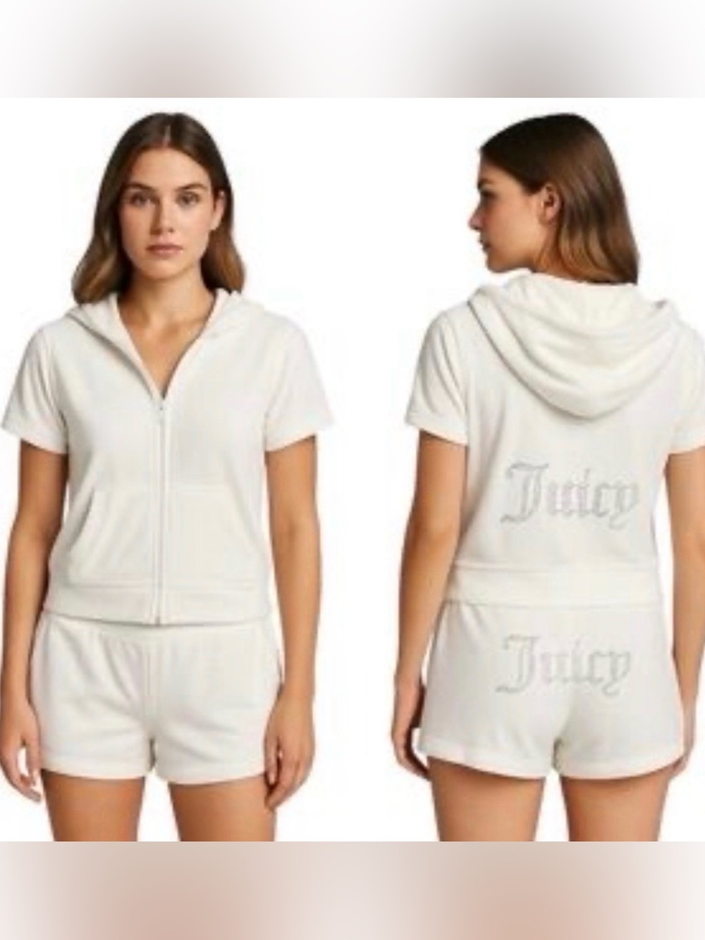 Juicy Couture Women’s Short Sleeve Zip Hoodie & Shorts Set - Brand New With Tags